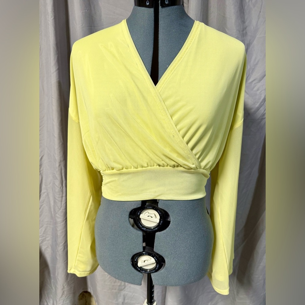 *Free People Crop Green/Yellow Wrap Top